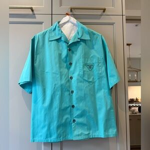 PRADA MENS TURQUOISE OVERSIZED BUTTON DOWN SHIRT SIZE LARGE